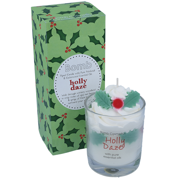 Holly Daze Piped Glass Candle