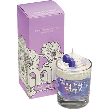 Shiny Happy Purple piped Glass Candle